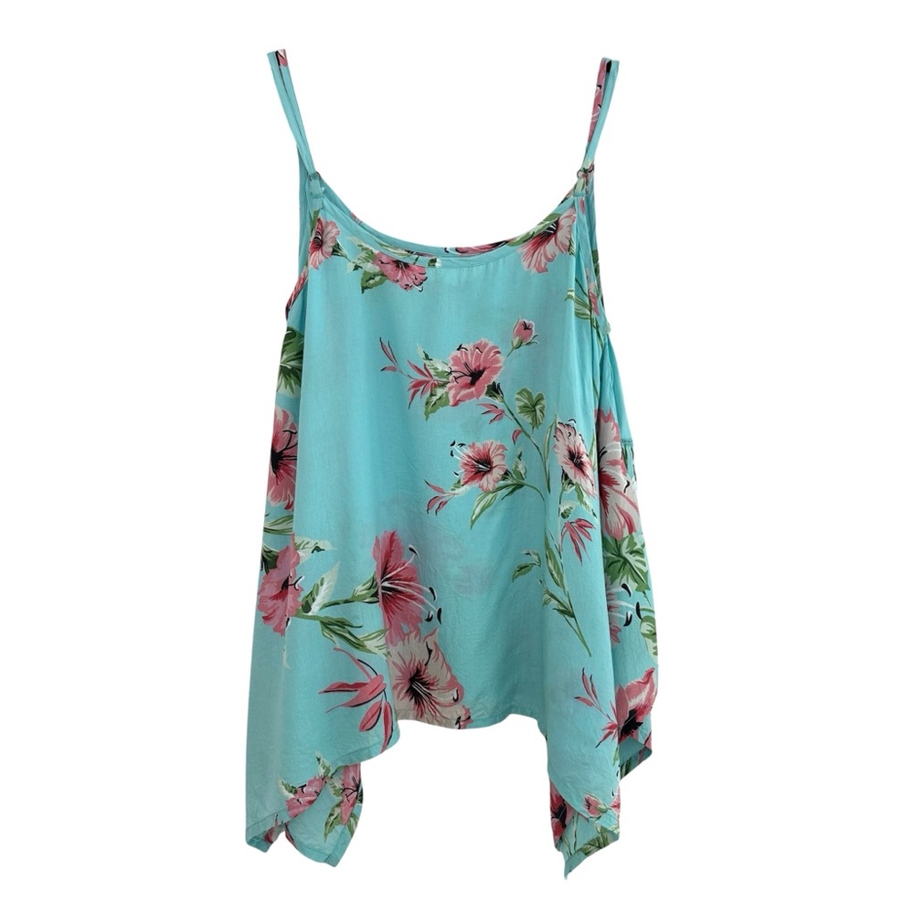 Billabong Floral Handkerchief Hem Cami Tank Size L Aqua Pink Festival Boho